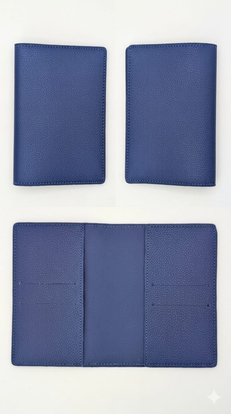 Vegan Leather Passport Holder/Organizer - Navy Blue